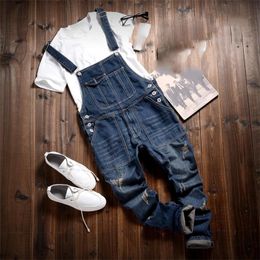 Vintage Fashion Japan Style Male Skinny Overalls Men's Slim Blue Denim Jumpsuits Jeans Casual Pants Full Length 201111