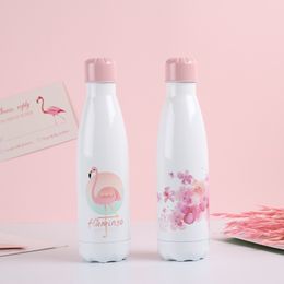 Floral Flamingo Water Bottle Double Wall Stainless Steel Insulated Heat Cold Cup Thermos Flask Beer Travel Mug Cute Drink Bottle 201109