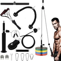12 Set Home Workout Gym Equipment Fitness Lift Pulley System Kit with Loading Pin Tricep Strap Bar Cable Rope Muscle Strength Training