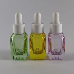 500 x 15ml Empty Square Green Pink YellowGlass Essential Oil Bottle With Dropper Container Bottles Contaienrs