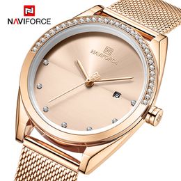 NAVIFORCE Elegant Watches for Women Rose Gold Luxury Diamond Ladies Wristwatch Steel Band Waterproof Bracelet Female Girls Clock 201114