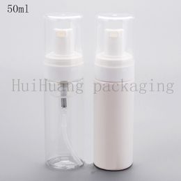 40pcs 50ml cosmetic facial Cleanser wash cream Plastic pet white clear liquid soap Foam bottle with foamer pump