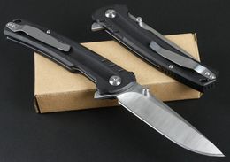 Top Quality Fast Open Flipper Folding Blade Knife 9Cr18Mov Satin Drop Point Blade Black G10 Handle Ball Bearing Knives