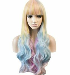 Long Wavy Women Girls Colorful Cosplay Costume Party Wig with Wig Cap