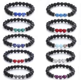 Chakra Bracelet Black Lava Healing Balance Beads Reiki Buddha Prayer Essential Oil Diffuser Bangle for Women Men free shipping