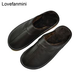 Genuine Cow Leather slippers couple indoor non-slip men women home fashion casual shoes PVC soft soles winter 402 Y200107