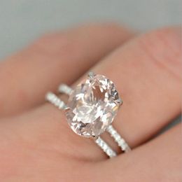 Wedding Rings Vintage Female Crystal Oval Hollow Ring Classic Silver Colour Engagement Dainty Champagne Zircon For Women