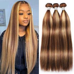 Highlight Straight Human Hair Bundles P4/27 Honey Blonde Brown Wave Bundles