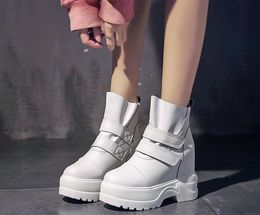 Women Thick Heel Ankle Platform Boots Heel Chunky Sneakers Black Boots Shoes Height Increasing Women Autumn Winter Boots