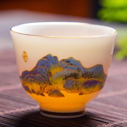 Yangzhi Jade Tea Cup Tasting Teacup Dehua White Porcelain Hand Painted Gold Household Single Cup