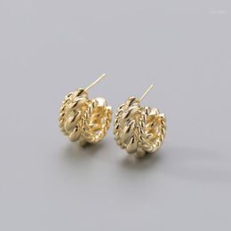 Hoop & Huggie 2022 Ladies S925 Post Hypoallergenic Bold Textured Small Chunky Earrings Korean 14k Gold Plated For Girl