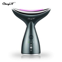 Microcurrent Neck Face Lift Machine 3 Color LED Photon Therapy Heating EMS Vibration Facial Slimmer Anti Wrinkle Massager
