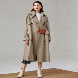 Fall /Autumn Women Casual Double breasted Simple Classic Long Trench coat with belt Chic Female windbreaker 201211