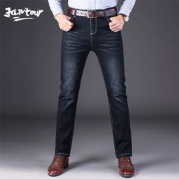 winter Business Casaul Jeans Men Straight Stretch Fit Brand warm thick Mens Jeans blue black Long Trousers male size 35 40 42 44 201223
