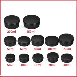 Matte Black Aluminium Containers Cosmetic Jars Tin for Lip Balm Cream Cosmetic Tea or Tobacco 5ml - 250ml