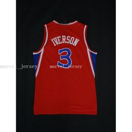 Stitched custom mesh no. 3 Allen iverson red jersey women youth mens basketball jerseys XS-6XL NCAA
