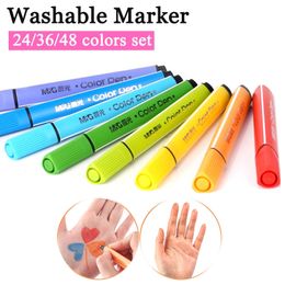 Washable Watercolour Marker Pen Set 24/36/48 Colours Non-toxic for Child Kindergarten School Students Art Markers Artistic Drawing Y200709