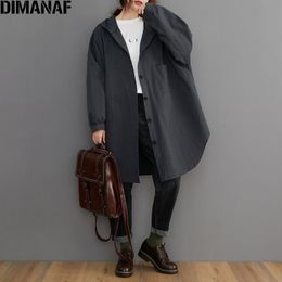 DIMANAF Women Autumn Plus Size Hooded Coat Jacket Solid Long Cardigan Female Casual Large Style Vintage New Basic Oversize 201031
