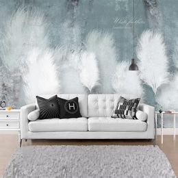 Custom 3D Photo Wallpaper Blue Feather Romantic Abstract Art Mural Nordic Modern Bedroom Sofa TV Background Wall Painting Canvas