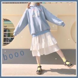 HOUZHOU Kawaii Anime Hoodie Autumn Fashion Rabbit Print Women Hoodies Cute Long Sleeve Loose Oversized Pullover Women 201204