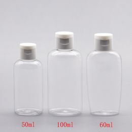 wholesale 50ml 60ml 100ml clear round cosmetic plastic pet shower gel travel hotel bottle flip top 100pc/lot free shipping