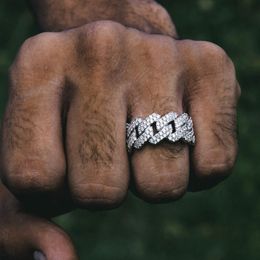 2021 Wholesale High Quality Hip Hop Men Jewellery Micro Pave 5A CZ Iced Out Bling Cuban Link Chain Band Finger Rings Drop Ship