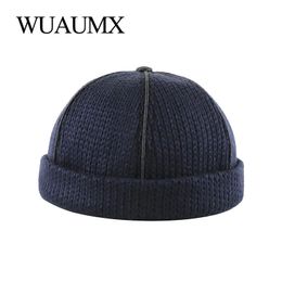 Wuaumx Brand Hip Hop Beanies Hat Men Women Unique Street Portable Docker Hat Landlord Hat Autumn Winter Crochet Knitted Wool Cap Y201024