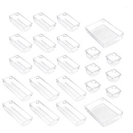 Set Of 23 Desk Drawer Organiser Trays With 4-Size Clear Plastic Storage Boxes Divider Make-Up For Office Bags