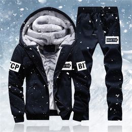 Winter Men Fleece Sweat Suits men's warm jacket+pants Sportwear Suit Male Sport Tracksuit Set Casual Hoodie Thick jogger sets 201130