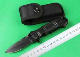 1Pcs New 715 Assisted Fast Open Flipper Folding knife 440C Black Drop Point Half Serration Blade Aluminum Alloy Handle Survival rescue knive