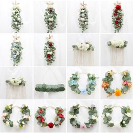 Artificial Eucalyptus leaves green plants rattan garland flower wall hanging decor home wedding party props Christams craft gift