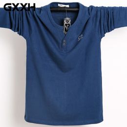 Autumn Large Size Long Sleeved Oversized T shirt Men's V-neck Multi-color Tshirt Big Tall Man Cotton M-3XL 4XL 5XL 6XL Male 201116