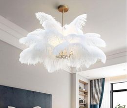 Природные страуса перо Подвеска Свет LOFT блеск Pendente Спальня Hanglamp Ресторан Освещение Deco светильники AC 100-240В