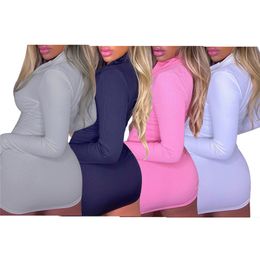 Women designer dresses one piece set long sleeve sexy bodycon mini dress solid panelled dresses party beach club evening dress klw5072