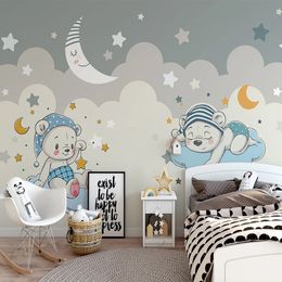 Custom 3D Photo Wallpaper For Cartoon Little Bear Moon Stars Children Room Boys Bedroom Background Wall Art Mural