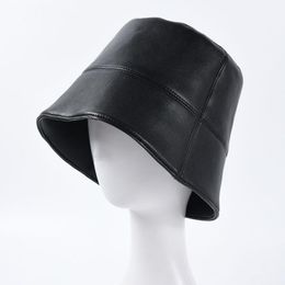 New Autumn Winter Women Hats Fashion Lady PU Leather Waterproof Bucket Rain Hat Foldable Fishmen Cap Wholesale 201104