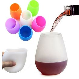 silicone wine glass Coloured stemless siliconecup unbreakable soft egg shape red wineglasses 400ml drinkware YFA2904