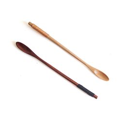 Hot wooden spoons Natural Long Handle Stirring Wood Spoons for Drink Dessert Honey Coffee 20cmx1.3cm