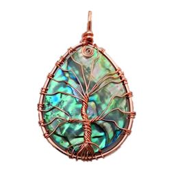 Water Drop Pendant Real Abalone Shell Tree of Life Rose Gold Wire Wrapped Jewellery 5 Pieces