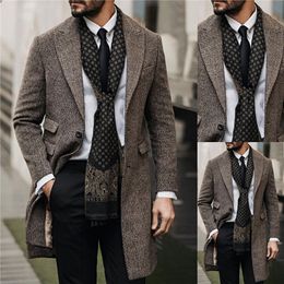 Winter Tweed Men Suits for Wedding Groom Tuxedos Custom Made Fashion Long Coat Suit Party Prom Blazer Only One Jacket