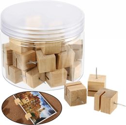 30 Pieces Slot Wood Push Pins Holder Thumb Tacks for Holding Photo Picture Business Card Cork Boards Map Photos Calendar