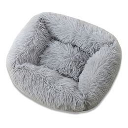 Pet Bed Kennel Dog Square Winter Warm Sleeping Bag Long Plush Puppy Cushion Mat Portable Cat Supplies 46/50/60cm 201223