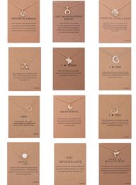 Elegant Women Animal Charm Pendant Necklaces Key Heart Pearl Circle Coin Cross Bowknot Choker Golden Chain Necklace with Card