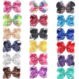 18 Pcs Glitter 6 Inch Hair Bows Clips Rainbow Sequins Alligator Clips Hair Accessories for Baby Girl Toddlers Kids LJ201226