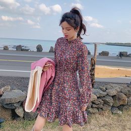 MISHOW Women Spring Summer Flower Printing Dress Causal Sweety High Waist Long Sleeves Dress MX19D1309 201029