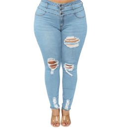 Women Ripped Plus Size Jeans Denim Pants Skinny Elastic Pencil Pants Europe Woman Casual Jeans Spring Trousers