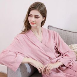 Female Towel Fabric Kimono Bathrobe With Pocket Robe Gown Intimate Lingerie Bath Spring Solid Nightgown Casual Home Clothes