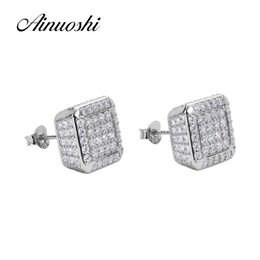 AINUOSHI Princess 925 Sterling Silver Stud Earrings Halo Silver Push back Earrings for Women Christmas Jewelry aretes de plata Y200107