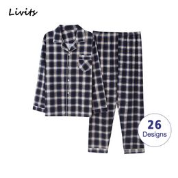 Men Pyjamas Sets Cotton Pyjamas Sleepwear Nightwear Long Sleeve Printed Striped Casual SA0940 201023