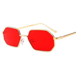 Sunglasses Small Octagon Women 2021 Ladies Fashion Shade Brand Designer Square Metal Frame Red Hip Hop FML1